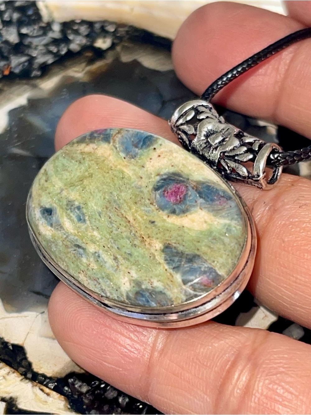Corundum Ruby Fuchsite Pendant 1 1/5”x1 1/2”